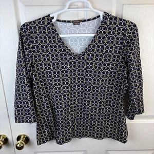 Damen J.McLaughlin V-Ausschnitt Catalina Stoff Top Geometrisch Blau Gold XL - Bild 1 von 4