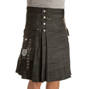 Damn Near Kilt 'Em Men's Smithy Utility Kilt Size M/L Carbide Black Denim - Picture 1 of 4