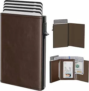 Mens Wallet Card Holder: Pop up Aluminum Case, Genuine Leather, Smart, RFID Bloc - Picture 1 of 12