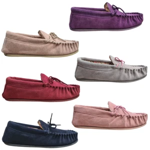 Ladies Mokkers Moccasin Slippers Lily Suede Comfy Floral Lined Indoor Shoe UK3-9 - Picture 1 of 49