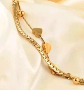 Pulsera de cadena de costura de acero inoxidable en forma de corazón elección de color - Imagen 1 de 8