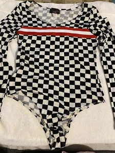 Leotardo blanco y negro a cuadros de poliéster discreto para mujer talla L - Imagen 1 de 9