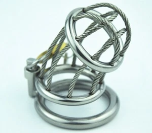 Wire Ropes Stainless Steel Male Cuckold Lockdown Penis Chastity Glans Shape Cage - Picture 1 of 10