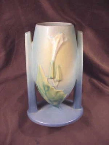 -    ROSEVILLE POTTERY ART DECO VASE , BLUE THORNAPPLE, #816-8,"  MINT, 1937 - Picture 1 of 6