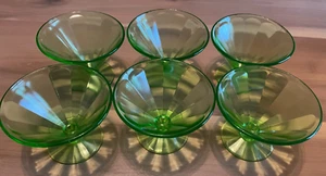 SET of 6 Antique URANIUM GLASS Ice Cream SUNDAE DISHES - Picture 1 of 3