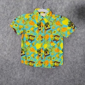 Spongebob Boy Shirt 4T Hawaiian Hula Button Short Sleeve Collared Yellow - Picture 1 of 10