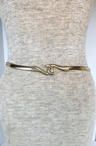 Vintage goldfarben Metall dünner Stretch Spulengürtel mit Hakenverschluss Schnalle Damen klein - Bild 1 von 10