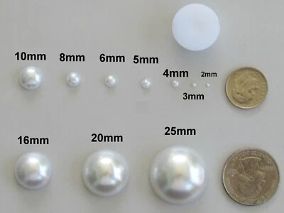 White Cabochons/Flat Back Faux Pearl Beads Craft Quality Various Sizes Scrapbook - Image 1 of 2