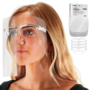 Salon World Safety Clear Face Shields with Glasses Frames (4 Pack) - Anti-Fog - Picture 1 of 5
