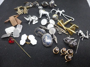 LOT VINTAGE CUFFLINKS TIE TACKS PINS SHIRT STUDS SOME SILVER INC CONCORDE ETC - Bild 1 von 16