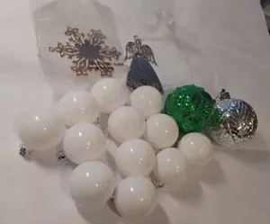CHRISTMAS ORNAMENTS DECORATION LOT MIXED STYLES WHITE 1.75 IN SHATTER RESISTANT - Picture 1 of 15