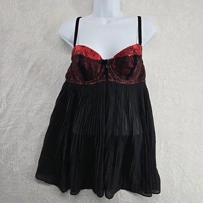 Y2K Babydoll Encaje Bustier L Rojo Negro Camisón Lencería Sexy Cami Gótico Bruja Foto 1 de 4