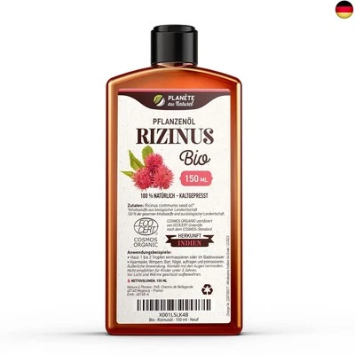 MARKE PLANÈTE AU NATUREL Rizinusöl Bio 150ml - 100% Rein, Natürlich und Kaltgepresst - Wimpern, A