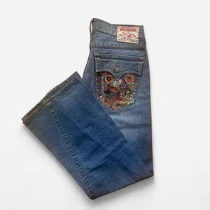 Vintage RARE True Religion Embroidered Buddha Flare Jeans W38 L34 Made in USA - Picture 1 of 15