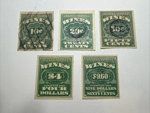 Juego de 5 estampillas de ingresos de “vinos” de Estados Unidos de 1916 - Imagen 1 de 7