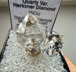 6.67 g Herkimer Diamond Gem Cluster w/ Black Hydrocarbon, Sharp Terminations, A+ - Picture 1 of 15