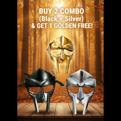 Gladiator Metal Mask Combo Black + Silver Handmade Aluminium Costume + FREE Gold - Image 1 of 4