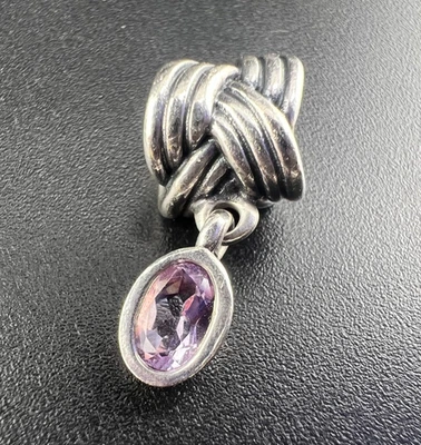 PANDORA STERLING SILVER 925 TIED TOGETHER AMETHYST DANGLE CHARM BEAD 790476PAM - Image 1 of 4