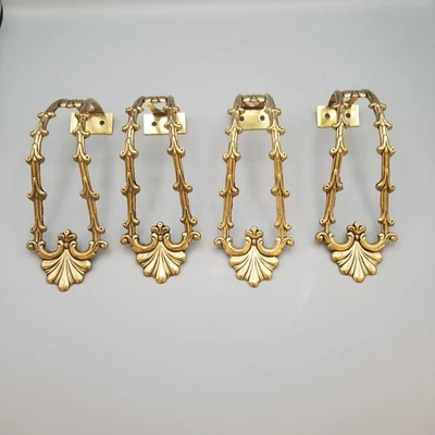 Cortina de metal de latón de colección 2 juegos (4 piezas) hoja ornamentada francesa Foto 1 de 4