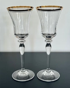 Set x 2 Mikasa Jamestown Gold Crystal Wine Glasses Gold Trim 22cms - Picture 1 of 8