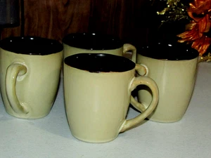 TASSEN 4 Keramik heiß/kalt beige mit schwarzer Gibson Elite Schüssel & Mikrowelle 3" (Flur - Bild 1 von 5