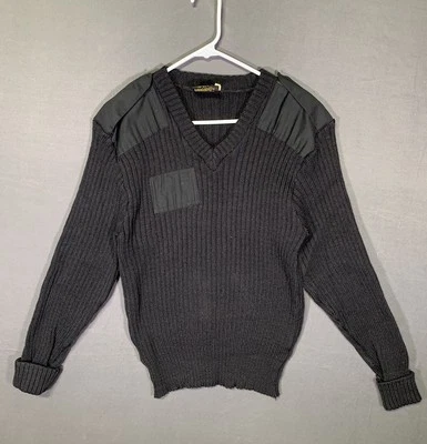Citadel Wool Commando Sweater Black GREAT BRITAIN 1990s 42 Large With Patches - Image 1 of 4