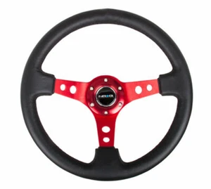 NRG Deep Dish Sport Steering Wheel 350mm Black Leather w/ Black Stitch - Picture 1 of 1