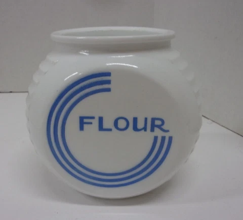 White Glass Light Globe Reads "Flour" 5" Tall X 5" Long X 3 3/4" Deep 2 7/8" Ope Cover