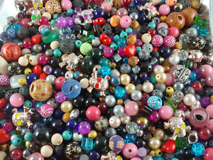 250PC.  Mixed Lot 4MM-20MM Glass, Wood, Gemstone, Acrylic Spacer Loose Beads