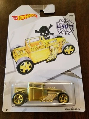 Hot Wheels 2019 Larry Wood 50 aniversario Bone Shaker Gold (lote de 1) *NUEVO* Foto 1 de 3