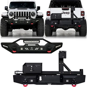 Vijay For 2020-2024 Jeep Gladiator JT Front/Rear Bumper W/Tire Carrier&LED Light - Picture 1 of 12