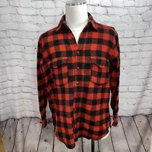 Woolrich Vintage 40s 50s Button Down Plaid Shirt Red Work Thick Wool Twill Large - Picture 1 of 10