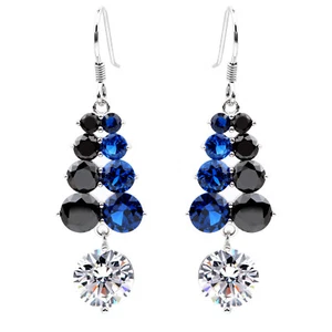 925 Sterling Silver Dangle Earrings Black & Blue Stone Carrot Design - Picture 1 of 5