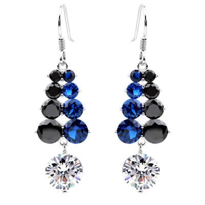 925 Sterling Silver Dangle Earrings Black & Blue Stone Carrot Design - Image 1 of 4