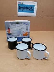 HaWare Enamel Coffee Tea Mug Set of 4, White/Black. - Picture 1 of 5