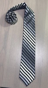 Corbata de cuello Perry Ellis Portfolio para hombre 100 % seda gris negro a rayas 58”x 3,5” - Imagen 1 de 8