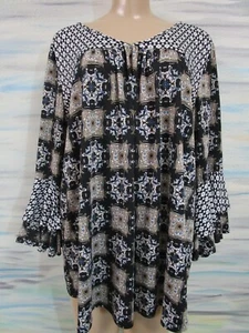 NY COLLECTION MULTI-COLOR GEOMETRIC PRINT BELL SLEEVE TOP SIZE XL - Picture 1 of 6