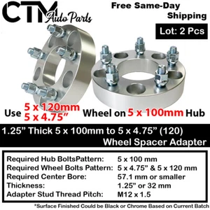 2PC 1.25" THICK 5x100 TO 5x4.75" WHEEL ADAPTER SPACER FIT TOYOTA/LEXUS/PONTIAC - Picture 1 of 4