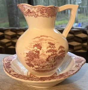 Brocca e piatto vintage rosso toilette crema Arco Dallas fine Cina metà secolo bianco - Foto 1 di 6