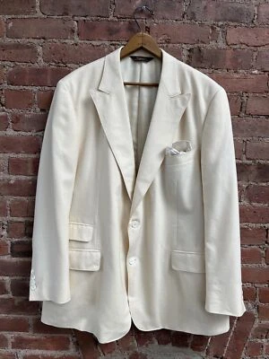 Jaqueta masculina Paul Stuart, tamanho 45 L, lã/seda/linho espinha de peixe marfim - Imagem 1 de 4