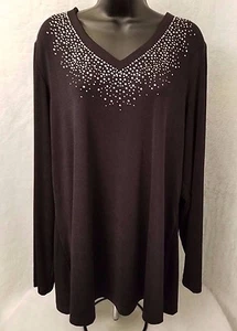 Quacker Factory Womens Shirt Top Blouse Size XL X Large Black NEW - Picture 1 of 4