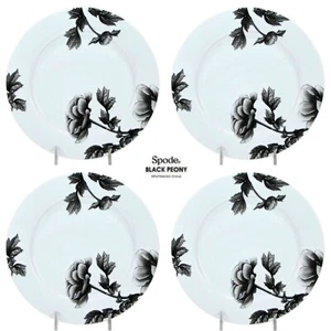 Spode BLACK PEONY 7.5" Salad Plate Set 4Pc Floral Flower Portmeirion - Picture 1 of 12