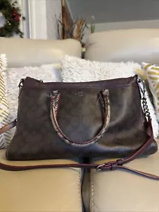 Coach Signature Python Snake Handle Zip Satchel Raspberry Bag - Picture 1 of 11