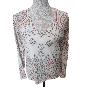 J. McLaughlin Sweater White Print Long Sleeve Vneck Floral Women's Small - Picture 1 of 10