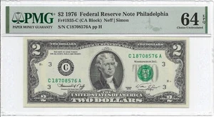 1976 $2 PHILADELPHIA FRN. PMG Choice Uncirculated 64 EPQ Banknote. - Picture 1 of 2