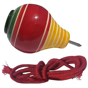 Wooden Spinning Toy Top with Metal Tip & String - Great Kids Gift! - Picture 1 of 2