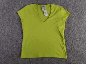 Neiman Marcus Women's Short Sleeve Shirt Size M Green Cotton V-Neck NWOT - Picture 1 of 9