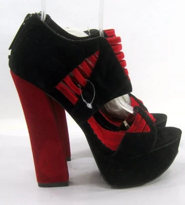Negro/ROJO 6"BLOCK Tacón Alto 2" PLATAFORMA PEEP TOE Zapatos MUJERES Talla 6 Foto 1 de 4