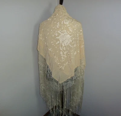 Gorgeous Antique Piano Shawl-Table Topper 1920s 1930s Silk Embroidery Wedding - Image 1 of 4