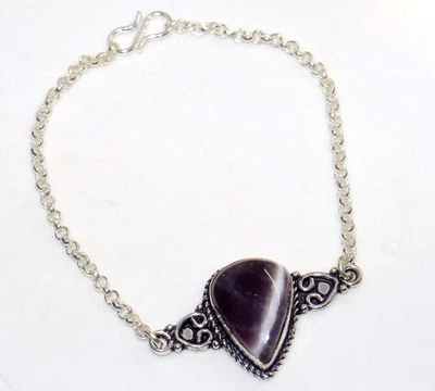 Brazalete grueso chapado en plata 925 Chevron amatista joyería tamaño 8" GW Foto 1 de 3